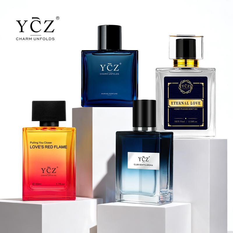 YCZ Night&Romance Men’s Fragrance Quartet | Midnight Marine, Club Gentle’s Aroma, Love's Red Flame, Eternal Love EDP, Marine Fougère Spicy Woody & Arabian Musk Amber Scent, Long Lasting Cologne for Dates, Parties & Evening Events, Premium Gift Set for Him